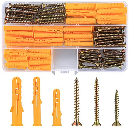 110 Pcs Screws and Wall Plugs Set(55 x Masonry Screw, 55 x Expansion Anchor Bolts), M6 M8 Wall Plugs and Screws, for Brick Concrete Drywall Self Tapping Screw and Wall Plug