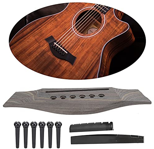 Puente de Guitarra de Palisandro, Piezas de Guitarra para Sillín de Guitarra Acústica con Tuerca y 6 Pines Accesorios para Instrumentos Musicales para Guitarras Acústicas de 6 Cuerdas(#1)