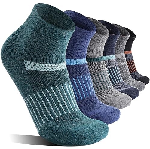 Anlisim Merino Wool Quarter Hiking Socks Compression Warm Thermal Winter Thick Cushion Running Moisture Wicking No Show Socks Gifts Stocking Stuffers for Women Men 6 Pairs(Color Mixed,L)
