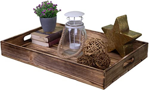 Serviertablett aus Holz 60x40x8cm Holztablett Frühstückstablett Dekotablett Tragetablett Präsentiertablett Bedientablett Servierunterlage Betttablett