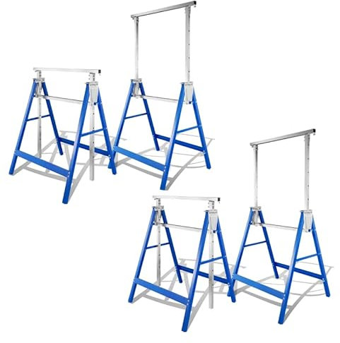 Herrselsam Juego de 4 caballetes plegables de 7 alturas, 80 – 130 cm, carga de 200 kg, estructura de metal, color azul
