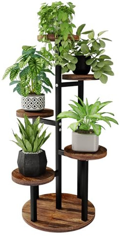 Bamworld Blumenständer Holz Pflanzenständer Pflanzentreppe Pflanzenregal Blumentreppe Outdoor Wetterfest etagere 5 etagen Braun Balkon Deko Orchideenerde