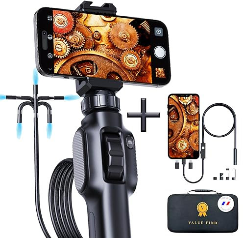 2 Endoskopkameras zur industriellen Inspektion 1920P mit 8 LEDs EIN schwenkbares Endoskop 2 m Kabel + eine verdrahtete Kamera 5 m Kabel für mechanische Kanalisation Android/iPhone-kompatibel