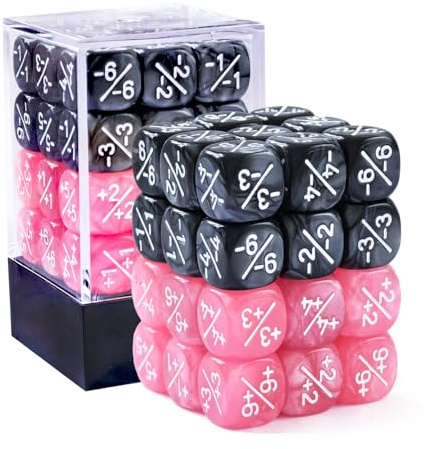 36 st 12 mm positiva och negativa tärningar räknare rosa och svart set, liten token lojalitet tärningar kompatibla med MTG, CCG, kortspel
