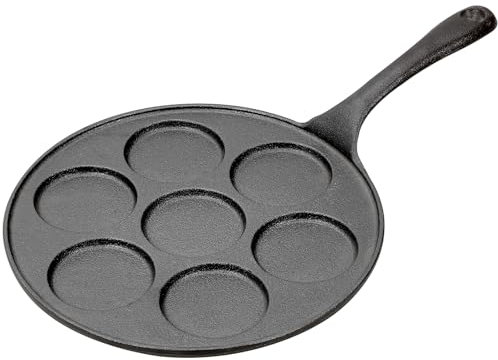 Warmiehomy Padella per pancake in ghisa con 7 fori, antiaderente, manico lungo, per pancake, crêpe, uova, 23 cm