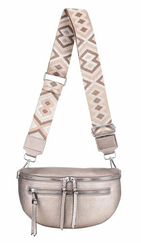ITALYSHOP24 Damen Tasche Umhängetasche Brusttasche Muster Gürtel Bauchtasche Crossbody Gürteltasche Hüfttasche Crossover Bodybag Schultertasche Handytasche Leder Optik Bronze S