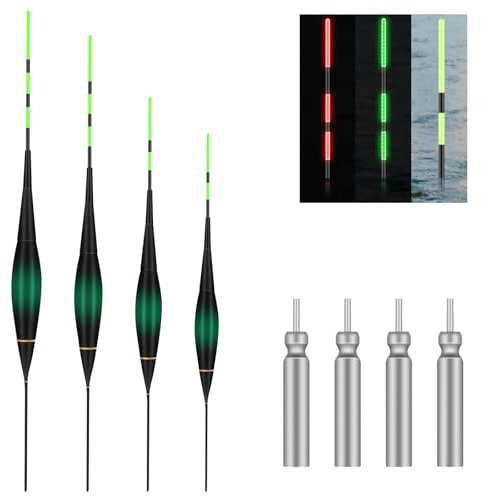 HERBYD 4 Stück Led Posen Angeln - Mit Bissanzeiger Mit 5 Stabbatterie Typ CR425, Posen Angeln Mit Gravity Sensing Und Basis, Angel-Zubehör Zum Tauchgebiet Angeln Am See, Fluss Oder Teich