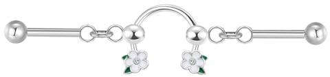 Gojewen 1 pièce barres industrielles 16G boucles d'oreilles à double hélice industrielle en argent 35 mm bijoux de piercing en acier inoxydable papillon