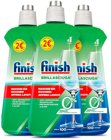 Finish Brillantante Lavastoviglie, 1 Brillantante 0% 500 ml, Additivo per lavastoviglie per stoviglie asciutte e brillanti (Confezione da 3)