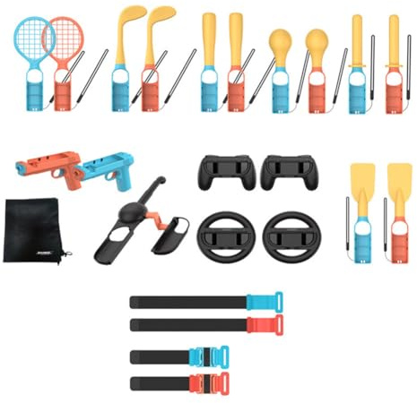 JUCHRZEY 24 i 1 sporttillbehör bunt med tennisrackets golfklubbar fotbollsben för Switch2 Sports Games Kit