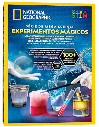 NATIONAL GEOGRAPHIC Science Magic Kit – Más de 100 experimentos científicos y trucos de magia para niños, set de química y kit de actividades CTIM, divertido juguete educativo para niños
