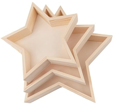 Ideen mit Herz | Bandejas de madera en forma de estrella | estrellas de madera para colocar de pie | decoración de Navidad | Bandeja de Navidad | 3 unidades en diferentes tamaños