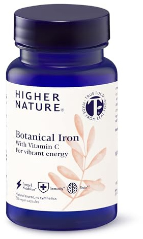 Higher Nature Botanical Iron with Vitamin C - True Food® - 30 Capsules | Natural & Gentle Iron Supplement For Women & Men, 14mg Plant Iron, Supporting Energy, Immunity & Cognitive Function