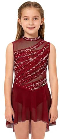 RUNQHUI Robe Patinage Artistique Fille Body Strass sans Manches Justaucorps Gymnastique Leotard Ballet Robe Danse Contemporaine