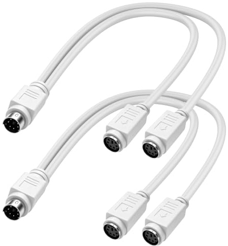 MEIRIYFA PS/2 kontakt till 2 x uttag Y splitter kabel 30 AWG PS/2 6 stift mini din kontakt till dubbla uttag omvandlare adapter för industriell PC dator tangentbord och mus – 2 st (vit, 0,3 m)