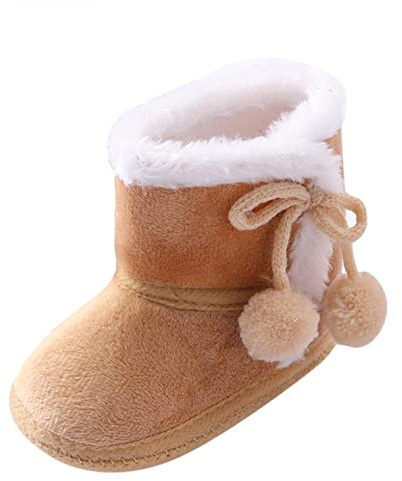 DAY8 Chaussure Bébé Fille Naissance Hiver Chaud 3-12 Mois Bottine Bébé Fille Souple Chaussure Bébé Garçon Premier Pas Bottes de Neige Bottillons Bébé Fille Baptême Chaussons (13(9-12 Mois), Marron)