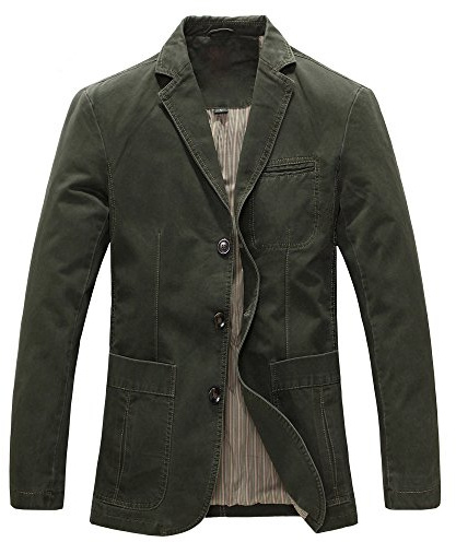 LEOCLOTHO Giacche da Uomo Casual Leggero Blazer in Cotone Stile Militare Giacca Cappotto Outwear Verde XL