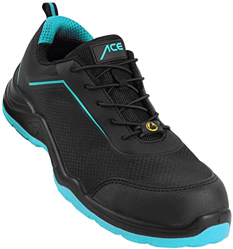 ACE Chaussures de travail Sapphire - Chaussures de sécurité pour le travail - S1-P SRC ESD - Noir/Turquoise - 42