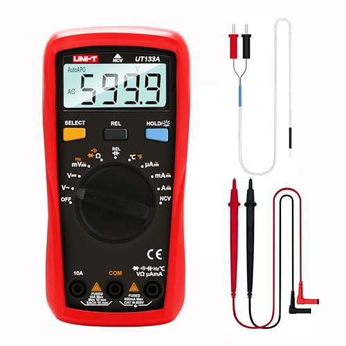 UNI-T Digital Multimeter Tester UT133A, AC DC Voltage Current Dmm Multimeter 6000 Counts Auto Ranging NCV Measures Volt Amp Ohm Capacitance Frequency Temperature, Continuity Diode Test, Palm Size
