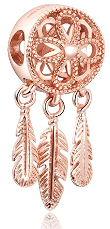 Annmors Femme Charms Attrape-Rêves Spirituel Rose Argent Sterling 925 Pendentif avec Zircon Cubique pour Bracelet