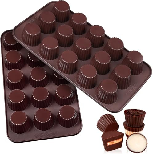 Webake Pralinenform Silikon Schokoladenform 2 Stück Peanut Butter Cups Form Silikonform für 15 Schokolade, Kekse, Süßigkeiten, Peanut Butter