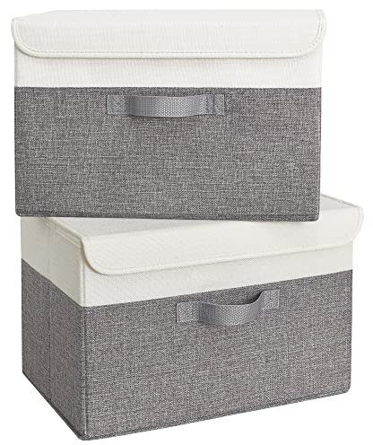 GRANNY SAYS Scatole Portaoggetti con Coperchio, Set di 2 Scatole per Armadio Rigide in Tessuto, Scatole Portaoggetti Grigio per Scaffali, Scatola Tessuto con Coperchio, Organizzatori per Vestiti