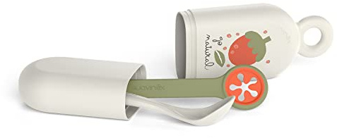 Suavinex, Set On the Go. Set Babylöffel + Löffelhalter + Lätzchenhalter. Löffelbox für unterwegs. Für Babys. Spülmaschinenfest. +4 Monate, Grün