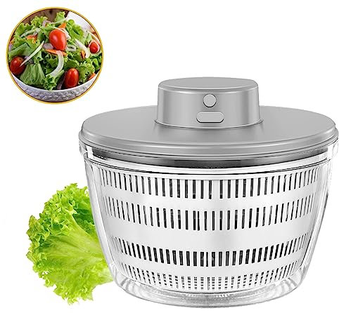 Ulable Centrifuga Automatica per Insalata, USB, Senza Fili, 4000 ml, per Frutta, Verdura, insalatiera, per servire, drenaggio rapido, Aiuto da Cucina in Colori alla Moda, Lunga disponibilità, Argento