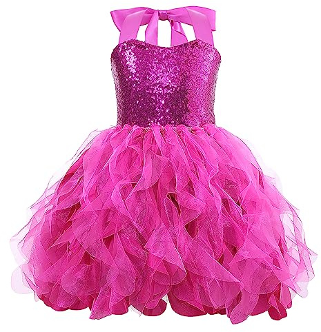 Hot Pink Tutu Dress for Girls Fuchsia Sparkly Sequin Tulle Princess Birthday Party Dresses for Little Girls Kids Fairy Sneaker Ball Gown Prom Dance Graduation Christmas Outfit 5-6T