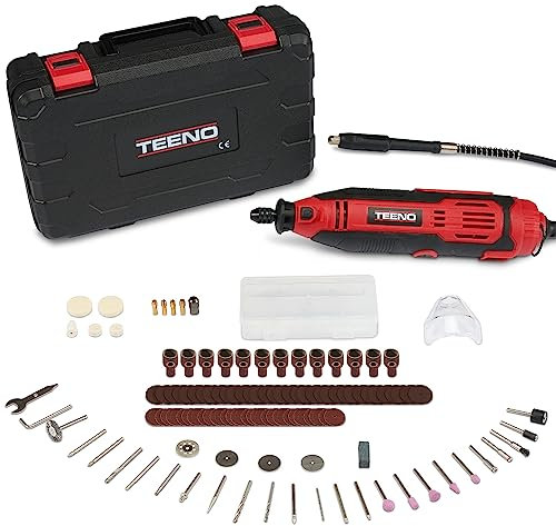 TEENO outils rotatifs multifonction, 5 Vitesse Variable, Mini Outil Rotatif Electrique fil Mandrin universel, 140 Accessoires pour coupe, gravure, perçage, meulage, polissage et bricolage