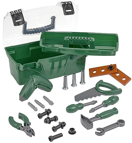 Baroni Toys Cassetta degli Attrezzi per Bambini, Attrezzi Giocattolo con Trapano Elettrico, Gioco di Ruolo Utensili da Lavoro da Bambino, Kit da Meccanico e Falegname 3 4 5 6 7 Anni, 31x14x15 cm