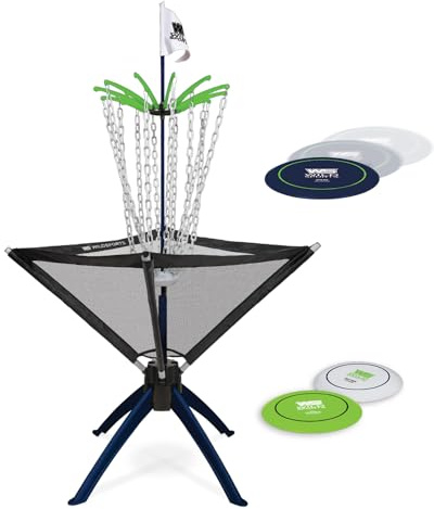 Wild Sports Disc Golf Set - Black, 5 ft Tall - All-Weather Basket - Portable Disc Golf Basket - Includes 3 Throwers & Carry Bag