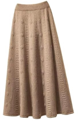 COSKTIARL Women'S Knitted Skirt - Elegant Khaki Jacquard Weave Pleated Long Skirts For Women Winter Elastic High Waist A-Line Knitted Skirt Casual Plus Size Warm Skirts,As Shown,3Xl