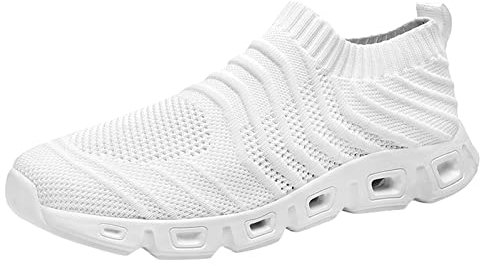 Black Running Shoes Men's Lightweight Breathable Trainers for Men Spring and Summer Casual Shoes Non-Slip Sporty Street Running Shoes Fitness Trainers Plate Shoes, White, 9 UK