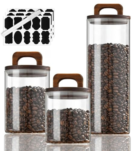 Aieraczy Vorratsgläser mit Deckel 3er Set, 700/800/1800ml Vorratsdosen Glas, Glasbehälter mit Holzdeckel, Vorratsbehälter Luftdicht, Gewürzstreuer, Aufbewahrungsgläser für Müsli, Bohnen