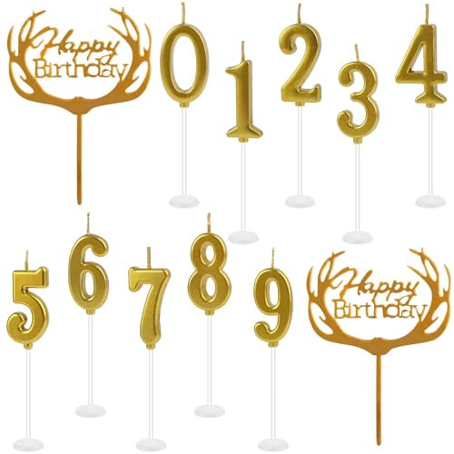 Ezydka Geburtstagskerzen - 12 Stück Zahlenkerzen Gold für Geburtstage, Hochzeiten, Firmenfeiern & Jubiläen