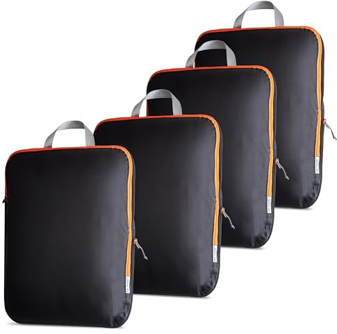 OW-Travel Bolsas Compresion Viaje para maletas fácil de organizar. Organizador Maleta 4 Medianos Negro Packing cubes para maleta y Mochila. Accesorios Esenciales para Vacaciones