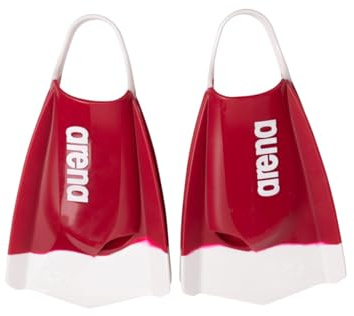 Arena Palmes d'entraînement à la Natation Powerfin Pro II Unisexes pour Adultes - Palmes Courtes en Silicone - Gauche/Droite personnalisées, Rouge Cardinal/Blanc, Taille 39-40