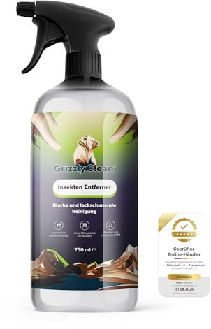 GrizzlyClean Insektenentferner Auto - Kraftvoller Insektenreiniger für Lack, Glas & Kunststoff - Insekten Entferner für Fliegen, Baumharz & Vogelkot - Fliegenentferner mit Sprühflasche (750ml)