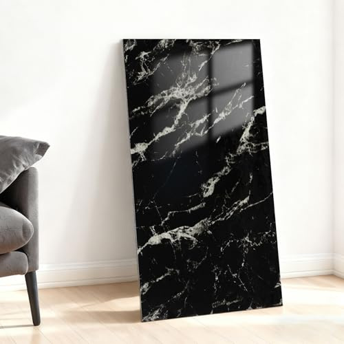 Alened Adesivi per piastrelle nere 60 x 30 cm, 10 pezzi, piastrelle autoadesive da parete, in marmo, stacca e attacca, per bagno, cucina, paraschizzi, impermeabili e rimovibili