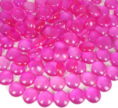 G&S homedeko 300Pcs Glass Pebbles,1.35kg Fuchsia Flat Marble Beads,Decorative Stones for Vases,Wedding Party,Aquarium Gravel,Art Craft,Flowerpot,Landscaping & Home Decor