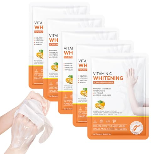 5 Paia Maschera, Maschera Idratanti Per Mani Esfoliante, Hand Mask, aumenta il collagene, illumina, migliora il tono della pelle, Per Mani Secche, Invecchiate e Screpolate