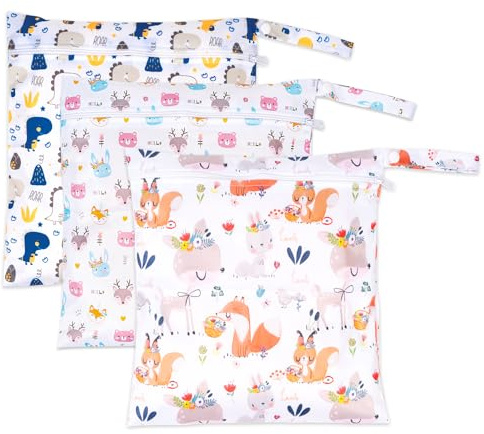 RUACDIQ 3 Piezas wetbag guardería, Bolsa para Ropa de baño húmeda, Bolsa para pañales húmedos y Secos con Cremallera para Viaje Playa Piscina