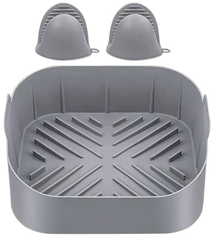 Moule en silicone pour friteuse à air chaud, accessoire carré pour friteuse à air chaud, accessoire de moule en silicone Airfryer, insert en silicone avec clip manuel pour four à micro-ondes, 20 x 20