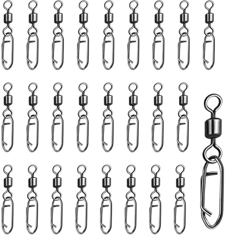 Funver 25Pcs Fishing Speed Clips with Ball Bearing Swivels, High-Strength Quick Change Snap Connectors for Saltwater & Freshwater Lures, 34.5mm Power Clips Fishing Tackle (Silver)