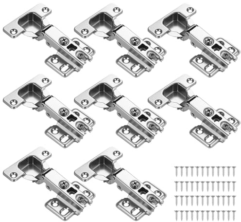 8 Stück Soft Close Scharniere für Schranktüren, Schrankscharniere, Softclose Scharnier, 90 Grad Topfscharnier, Full Overlay Schranktür Scharnier Set für Kleiderschrank Küchenschrank Scharniere