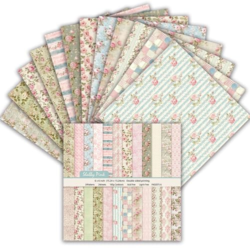 Scrapbook - Carta da 24 fogli, 15,2 x 15,2 cm, motivo double face, carta decorativa, multicolore, per album fotografici fai da te e decorazioni per scrapbook (rosa e blu, 6 pollici)