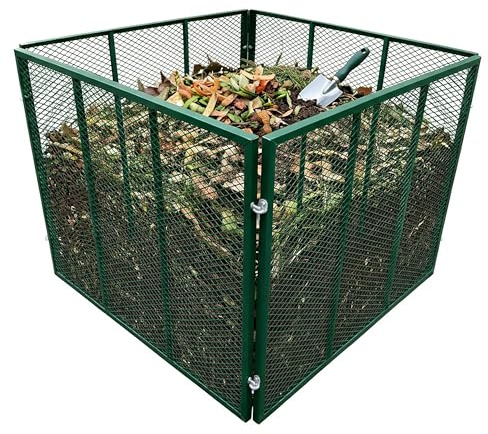 Relaxdays Compostador metálico ecológico para jardín, 800 L, Malla de Acero, Verde, 80x100x100 cm