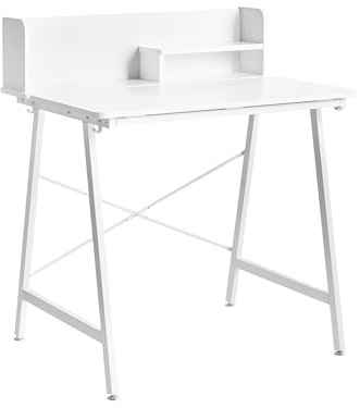 Beliani Scrivania da disegno con piano inclinabile in truciolare gambe in ferro ganci per cavi stile moderno bianco