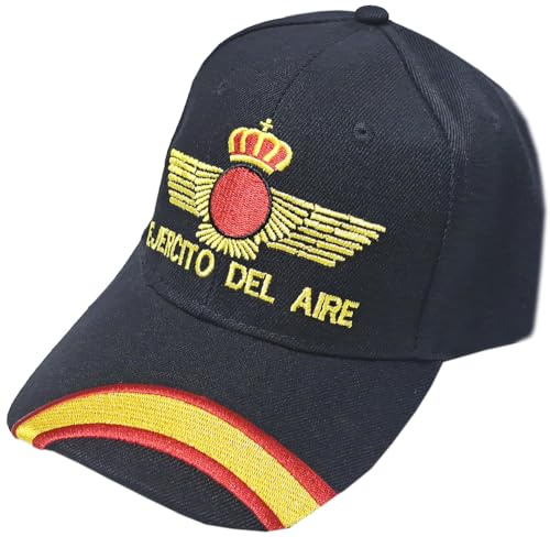 Tiendas LGP - Gorra Bordada Ejercito del Aire con Bandera de España. Talla única, con Presilla de adaptación, Color Negro